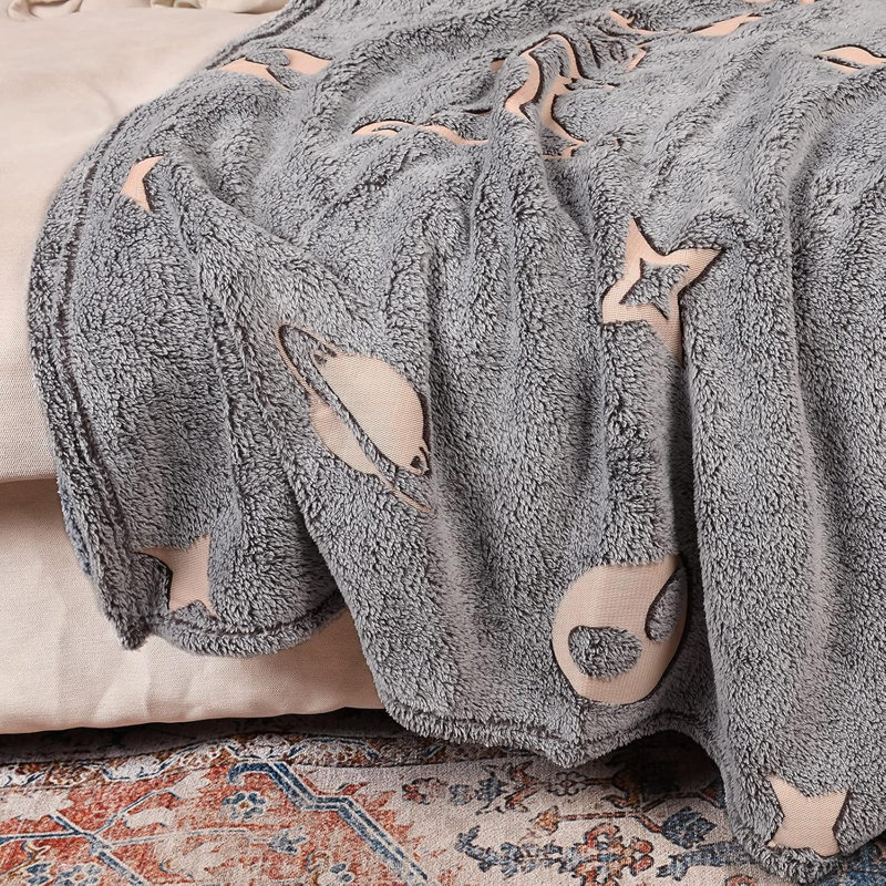 Soft Glow-in-the-Dark Alien Constellation Throw Blanket - Lightweight & Machine Washable, Grey