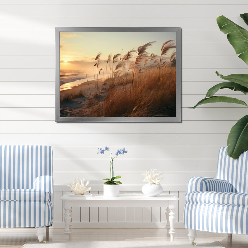 Paysage de gazon minimaliste - reproduction sur toile, Cadre photo gris, H 34 po x l 44 po x P 1,5 po