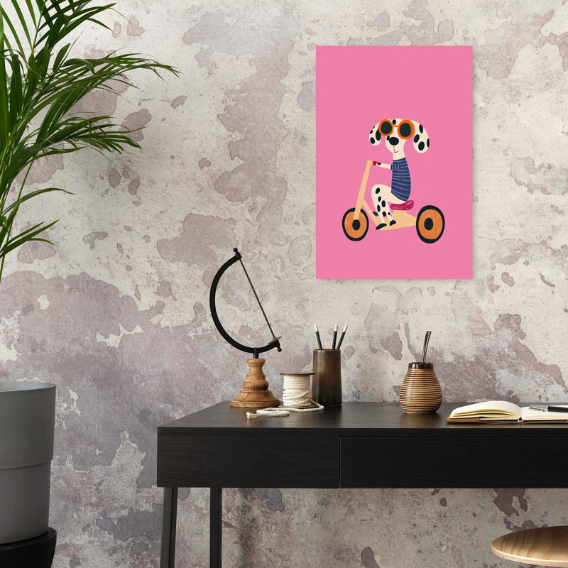 «Cool Dog On Scooter Playful Whimsical Contemporary», reproduction d'art mural, H 24 po x l 16 po