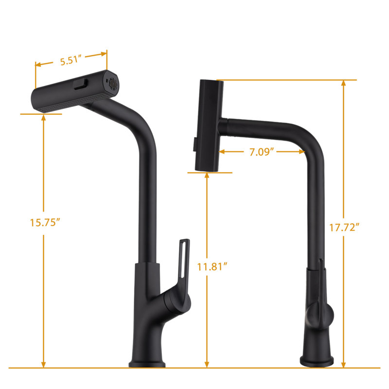 Robinet de cuisine à cascade avec douchette extractible, robinet d'évier de cuisine à poignée simple avec douchette extractible, robinet de cuisine rotatif à 360 °