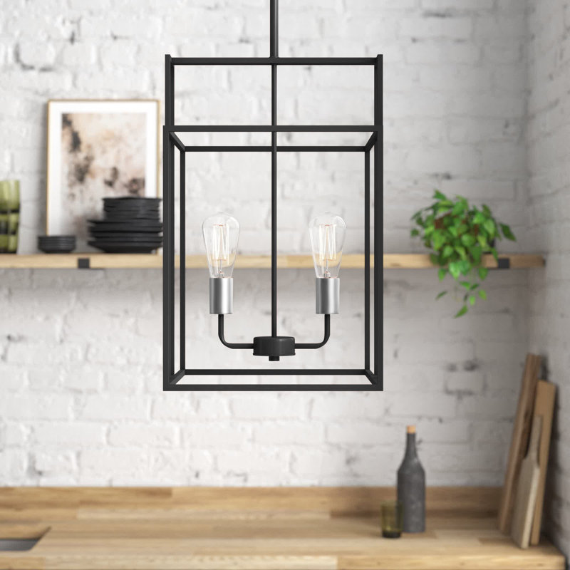 Luminaire suspendu rectangulaire unique à 2 lumières Larchmont, Noir