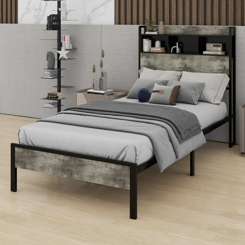 Lit plateforme avec rangement et accessoires, Lit simple