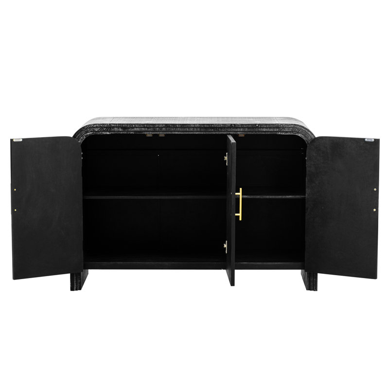 Console rétro minimaliste - noir antique, séparateurs réglables, poignées dorées avec placage de sapin, tablettes