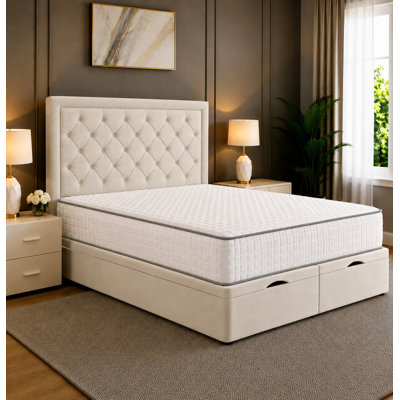 Milan Chesterfield Tufted Divan Storage Ottoman Bed Frame with Floor Standing Headboard