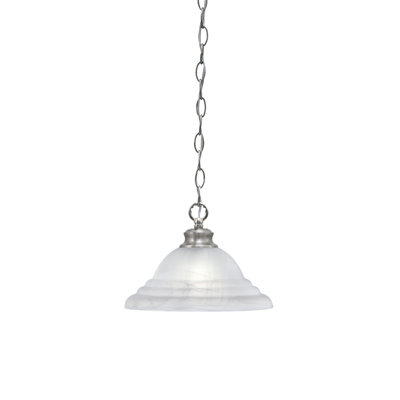Chain Hung Pendant Shown With 12" White Alabaster Swirl Glass