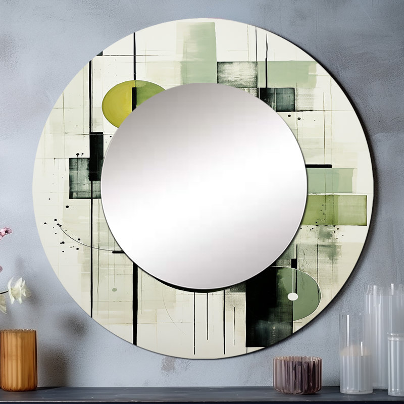 Olive abstraite formes abstraites - formes abstraites de miroir mural, miroir rond vert grand, art imprimé en métal