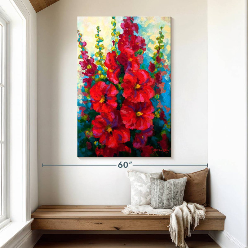 Harnek Red Hollyhocks, 51" H x 34" W
