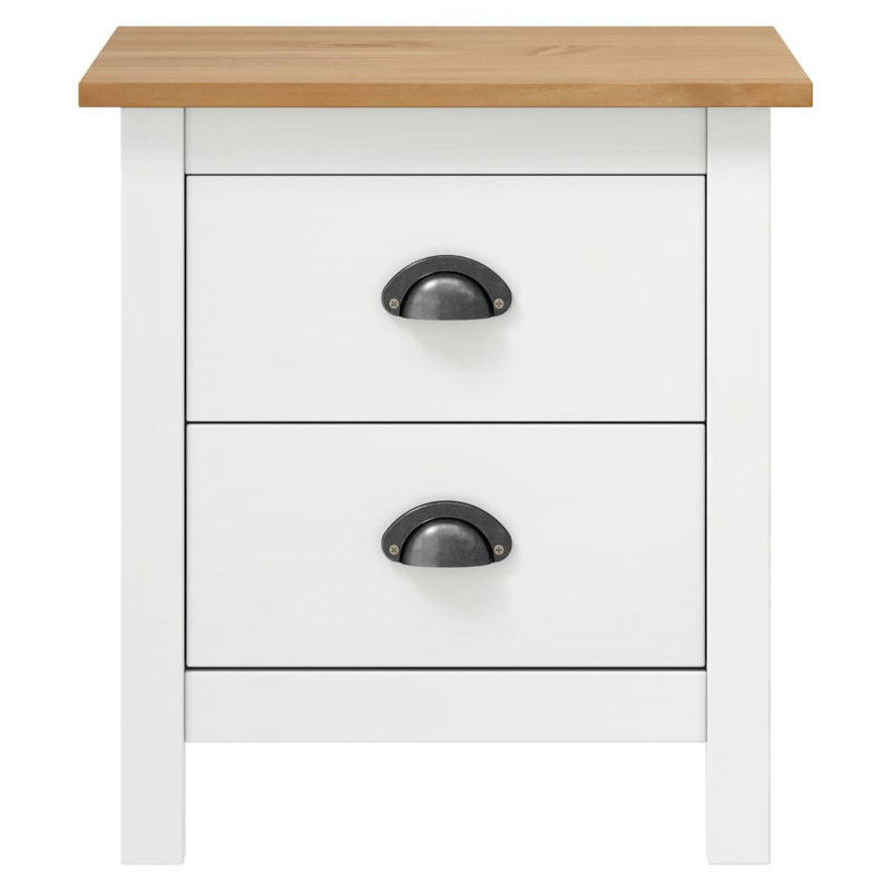 Perley Bedside Cabinet Hill 46x35x49.5 cm Solid Pine Wood, Honey Brown, White