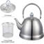 Creative Home 1,0 pte Théière en acier inoxydable avec poignée pliante, infuseur amovible pour sachet de thé, feuilles de thé en vrac, finition satinée