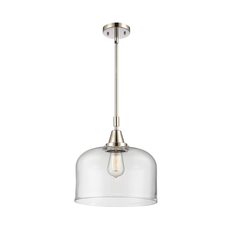 Luminaire suspendu 1 lumière à une cloche, Transparent, H 47,12 po x l 12 po x P 12 po, Nickel poli