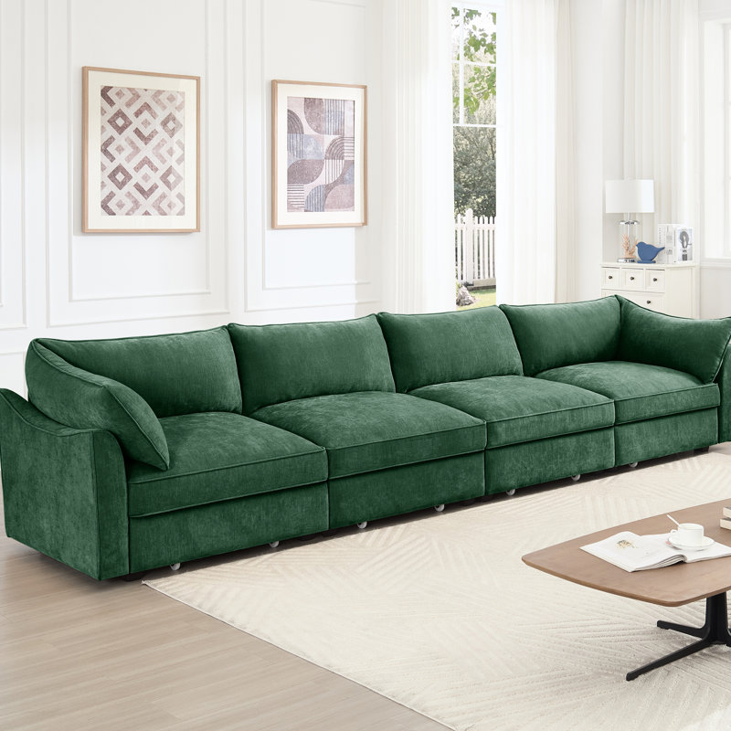 Chenille 4 places avec une conception structurelle unique, un tiroir de rangement sous chaque siège, des coussins intégrés et des accoudoirs, des détails de passepoil décorés, un tissu anti-usure, plusieurs options de couleurs pour