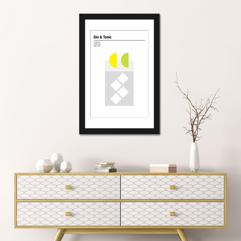 «Gin & Tonic», impression sur toile, H 24 po x l 16 po x P 1 po, Papier d'art encadré noir, Blanc