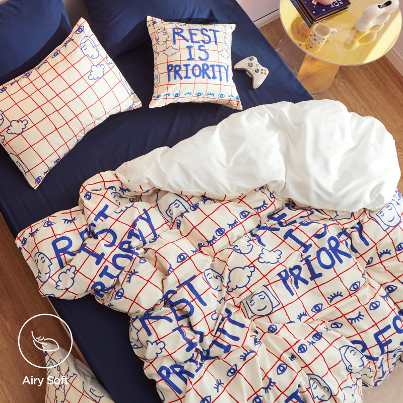 Housse de couette Design Series U Series, Housse de couette pour grand lit + 2 taies d'oreil, Beige/bleu