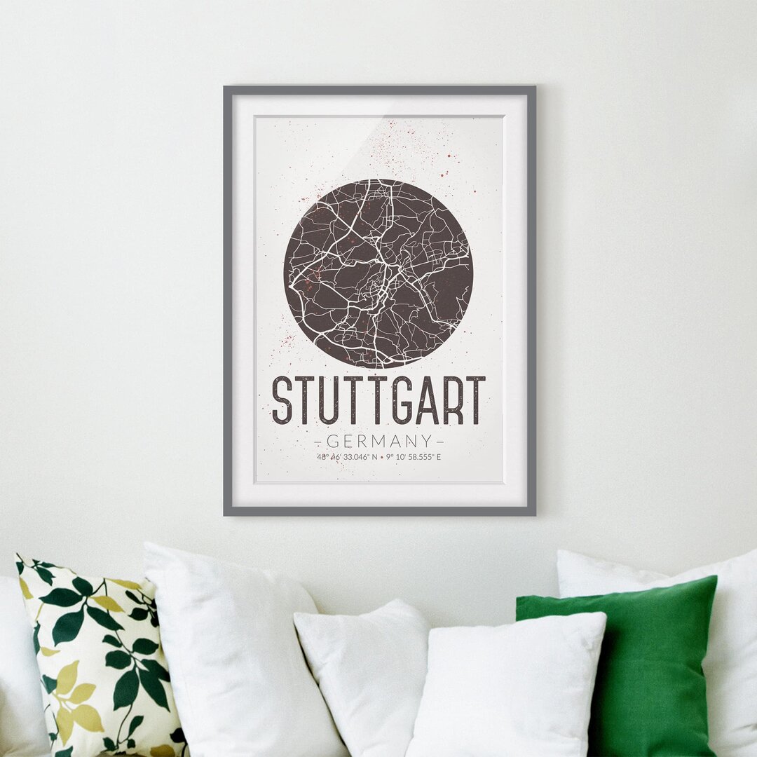 Gerahmtes Poster Stuttgart Map - Retro