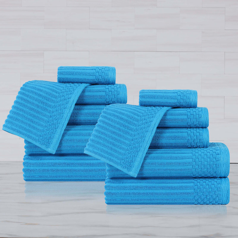 Ruvins 12 Piece 100% Cotton Towel Set, Azure