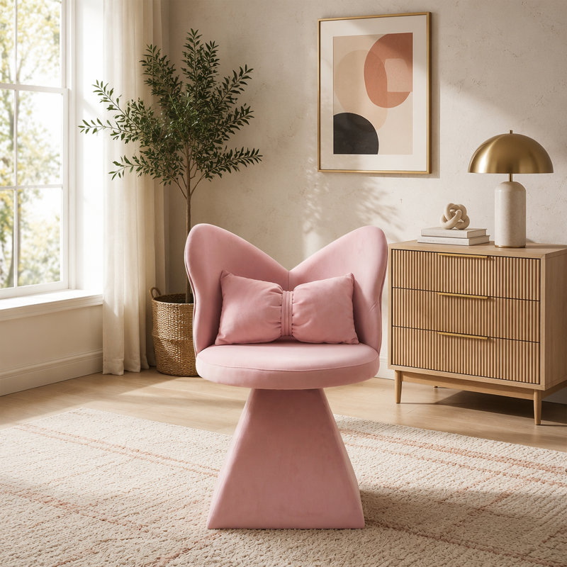 Élégant fauteuil de coiffeuse pivotant avec dossier papillon, tabouret de maquillage confortable pour la chambre à coucher et le salon, mobilier d'appoint durable et élégant