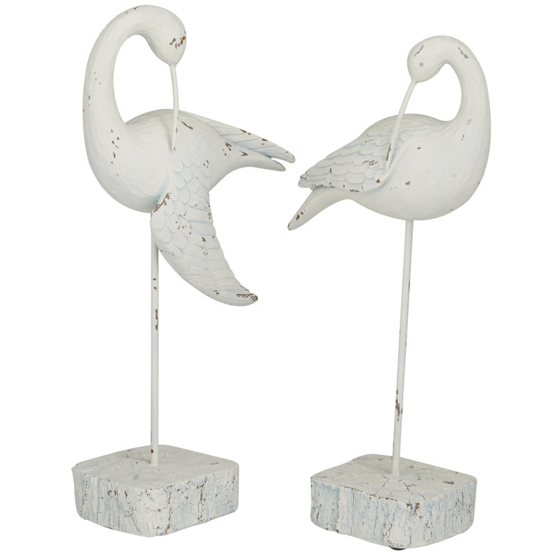 Natural White Polystone Bird Decorative Sculpture Set