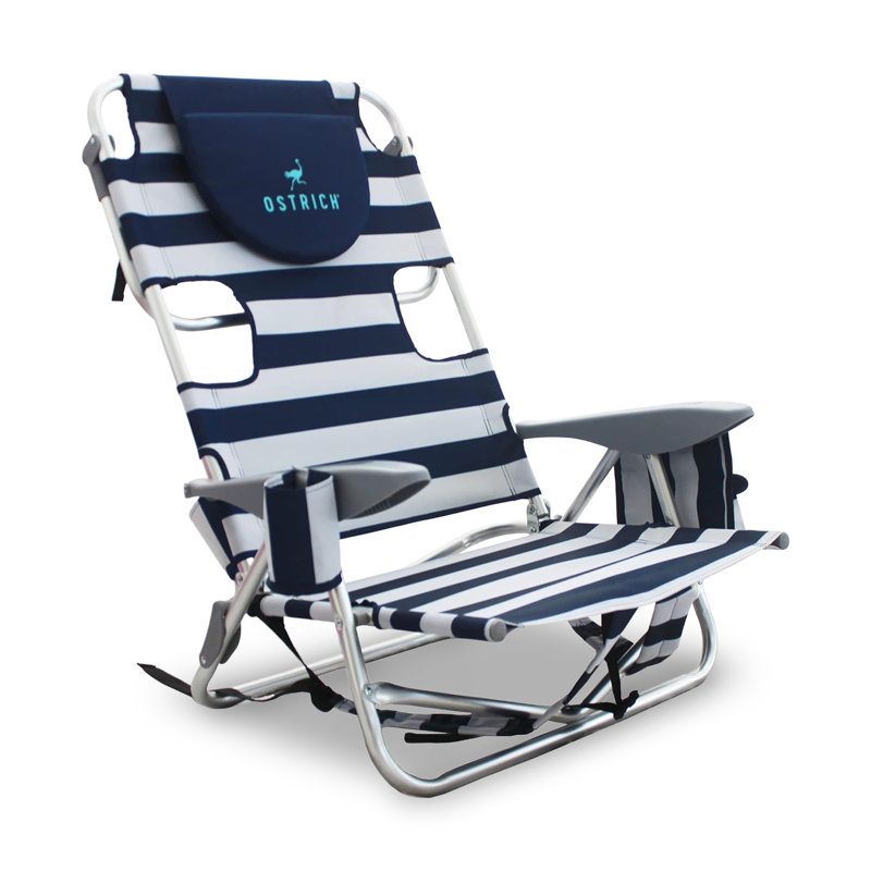 Ostrich The Deluxe Backpacker Portable Beach Chair with Cooler Bag, Blue Stripe