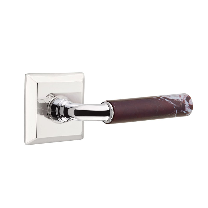 Emtek Select Privacy Leverset w/ Quincy Rosette & R-Bar Stem, Rosso Levanto Marble Lever (CF), Polished Chrome