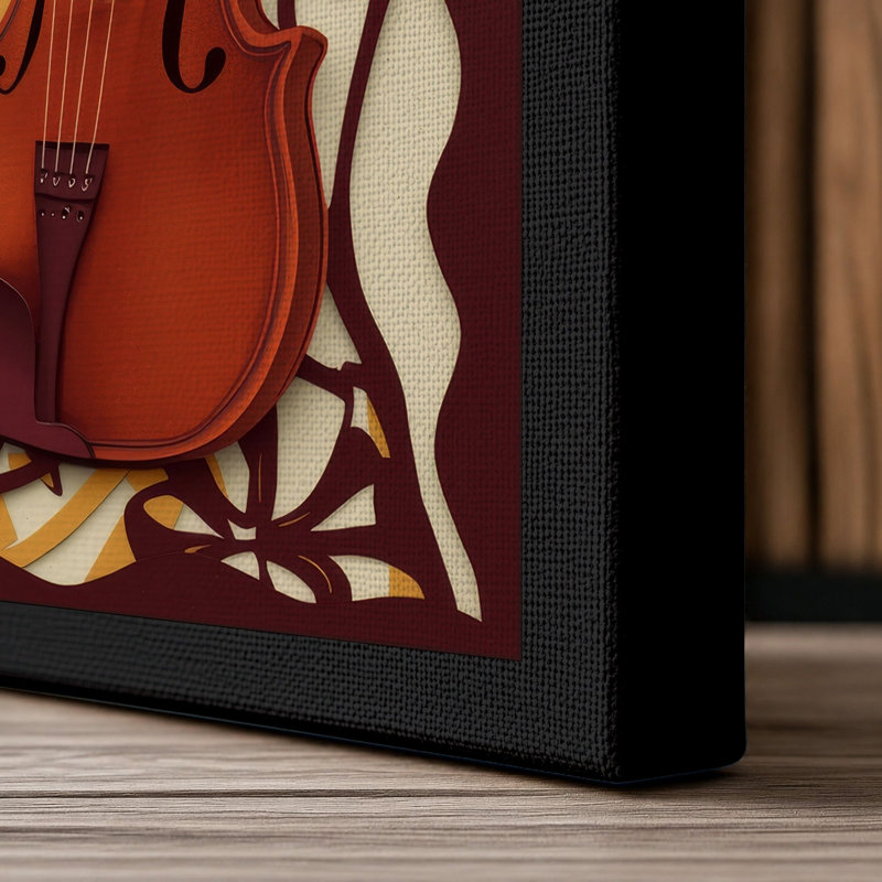 Violin and Music Art Deco - Wrapped Canvas, 18x12 - 45.7 x 30.5 cm, Black Border