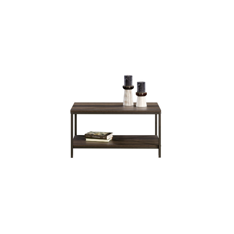 Table basse en bois avec tablettes ouvertes, brun