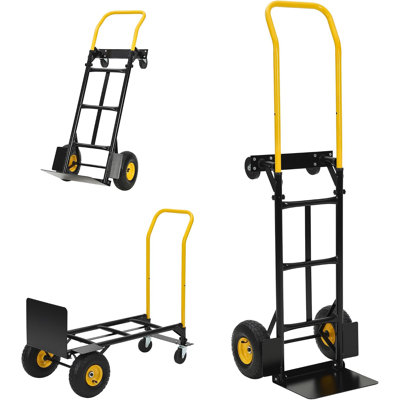 Chariot de manutention convertible 2 en 1 – Chariot utilitaire à plateforme avec 4 roues pleines increvables, capacité de 272 kg, chariot robuste pour bagages, déménagement, voyage, courses, utilisation au bureau