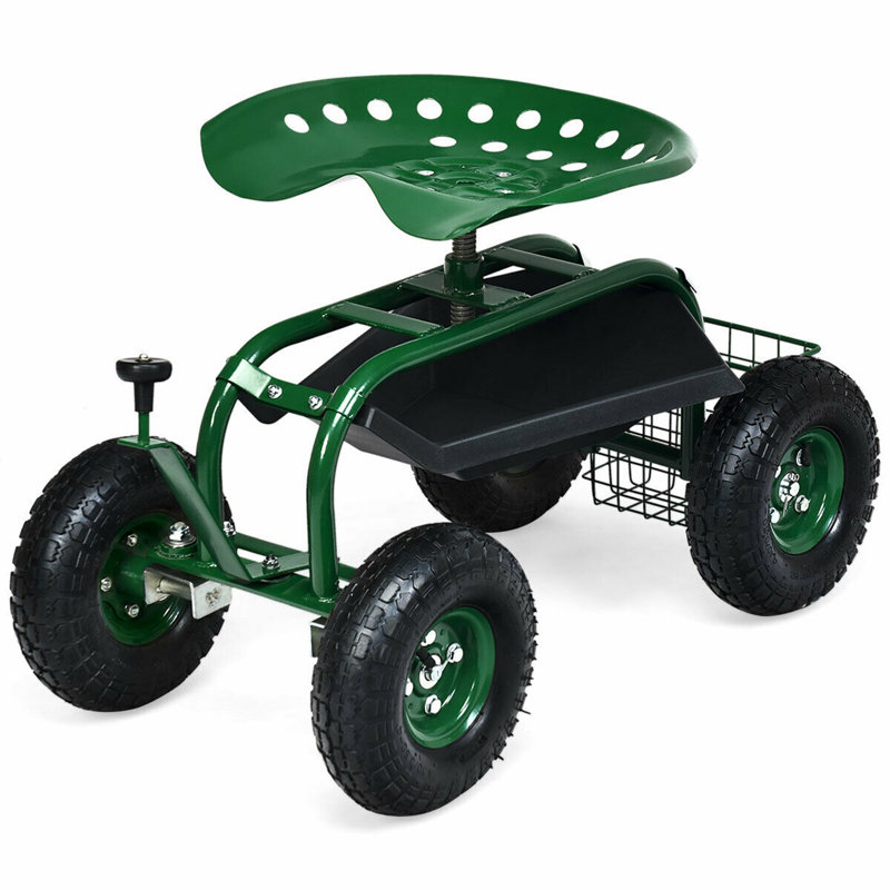 Rouleau de jardin avec trottinette et plateau de rangement réglable, Vert, Vert, 21