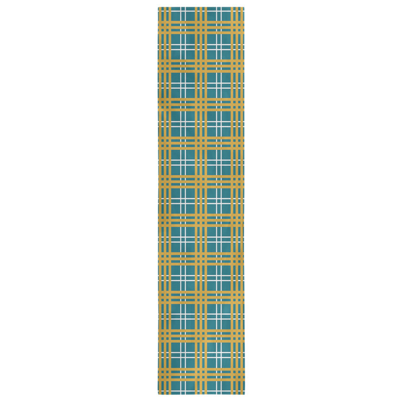 Paid Polyester Table Runner, 90" L x 16" W, Teal/White/Gold