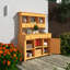 Table de jardin avec banc, pot de rangement pour patio avec 3 tablettes, 6 tiroirs, 2 armoires de fond et crochets latéraux, naturel-1770018654