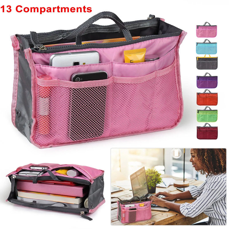 Compact Size Handbag Organiser – Multiple Pockets & Portable Design – Durable Thick Material – For Travel/everyday Bags, Pink