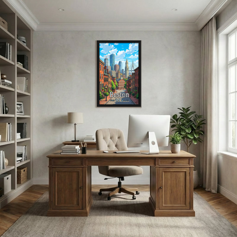 Scénario et paysages urbains Vue de la ville de Boston, H 36 po x l 24 po