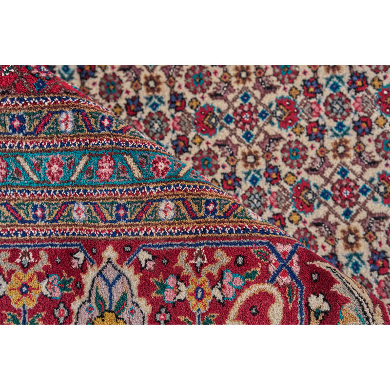 Hand-Knotted Red Floral Wool Rectangular Area Rug 9'3" x 12'2"