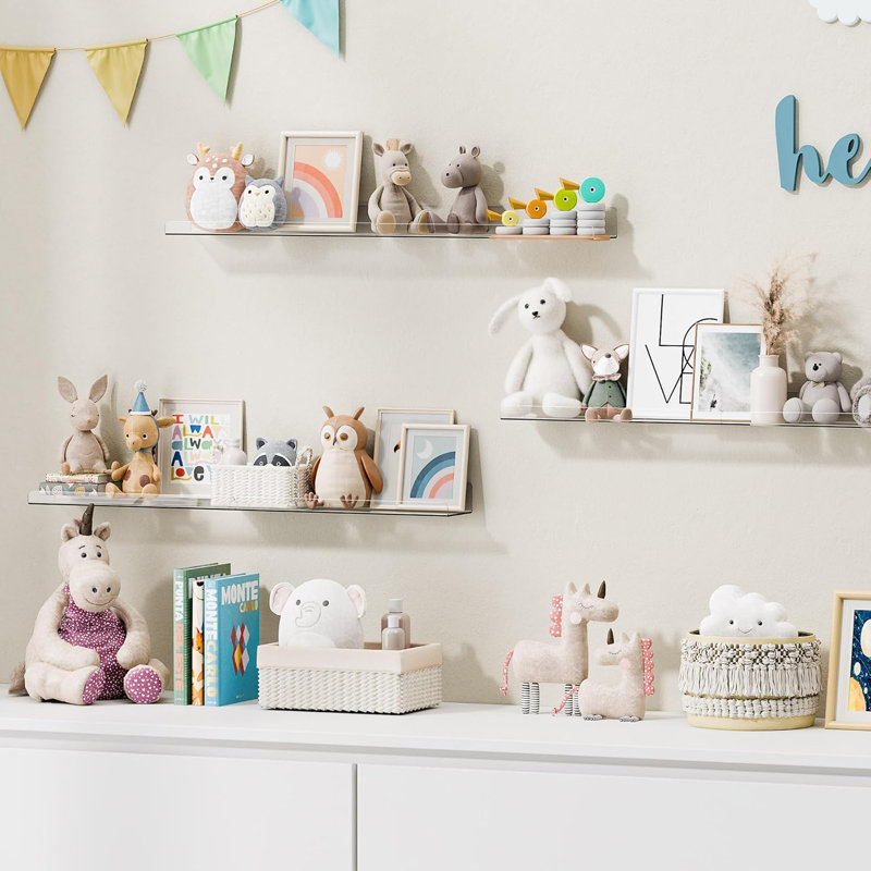 Ensemble de 6 tablettes en acrylique pour rangement mural, étagères flottantes 15 po x 4 po pour enfants, organisateur de présentoir pour salle de bain, chambre à coucher, salon, cuisine, décoration de chambre, transparent