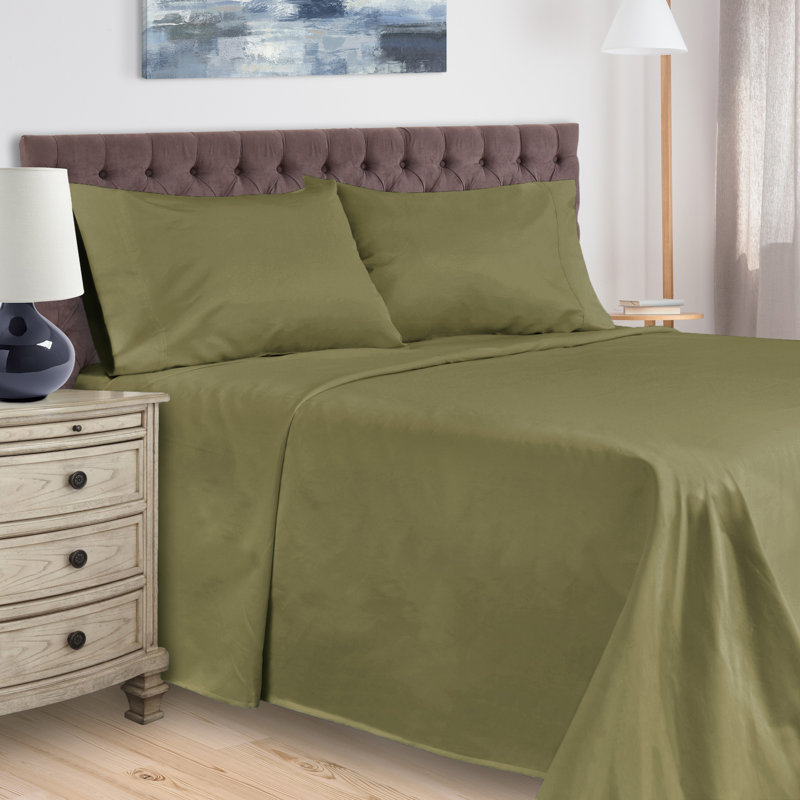 BNM Gisla Deep Pocket 400-Thread Count Standard Cotton Solid Sheet Set, Sage, King Sheet Set with 2 Pillowcases