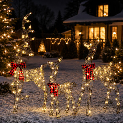 54.5 in. 3-Piece Outdoor Christmas Decoration 2.5D Rattan Reindeer Family Yard Decoration with Warm White LED Lights