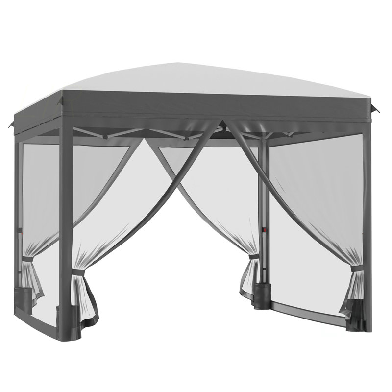 Tente à auvent escamotable avec filet Outsunny, Gris