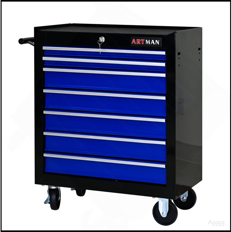 7 DRAWERS MULTIFUNCTIONAL TOOL CART WITH WHEELS-BLACK+BLUE