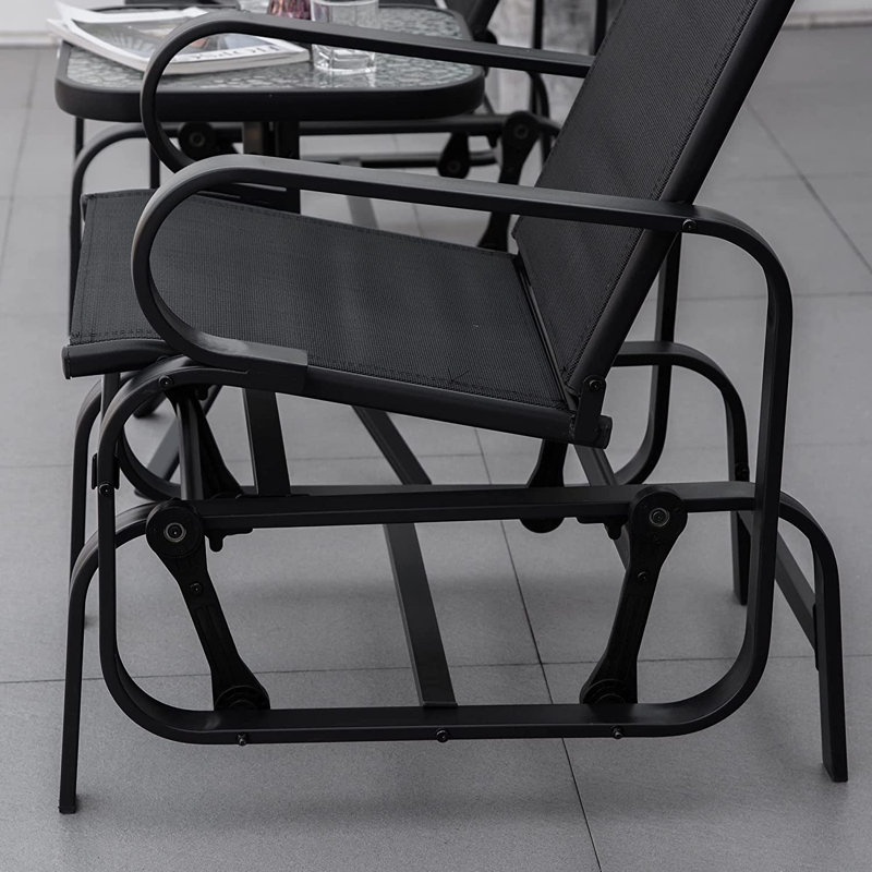 Texanna 3 Pieces Garden Gliding Chair Set 2 Single Armchairs Black