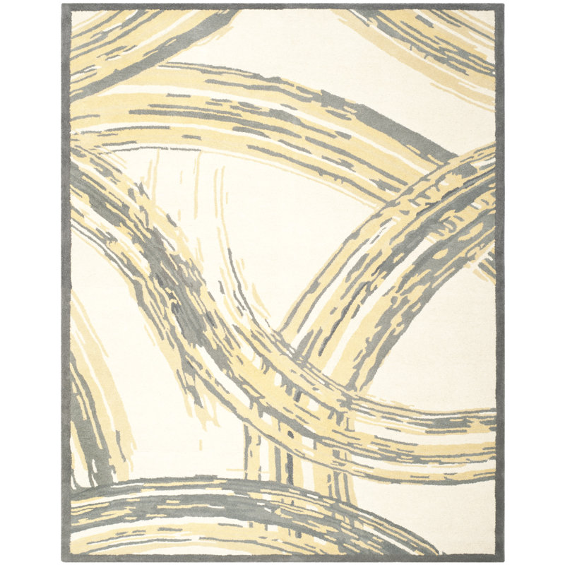 Wool and Cotton Abstract Indoor Rug, Rectangle 2'6" x 4'3"