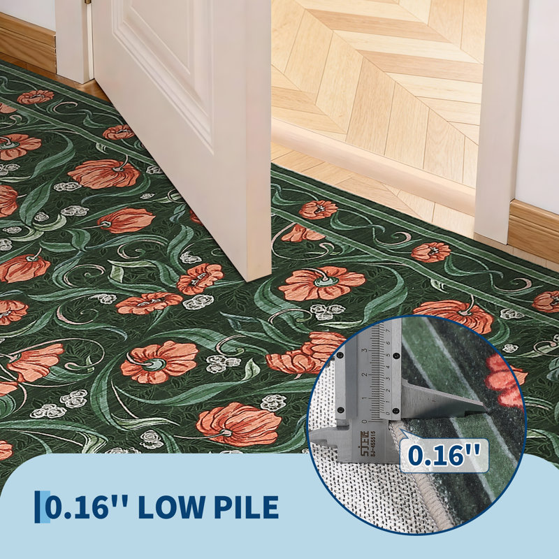 10x13 Area Rug for Living Room, Floral Modern Washable Rugs, Non-Slip Low-Pile Soft Floor Carpet for Bedroom, Living Room, Dining Room, Green