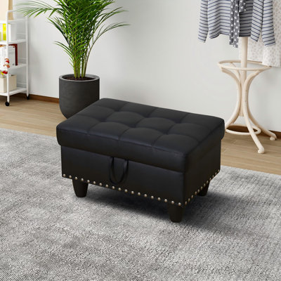 Banc de rangement avec repose-pieds avec couvercle relevable - Banc à chaussures et siège supplémentaire, en lin ou en cuir synthétique, H 17,5 po