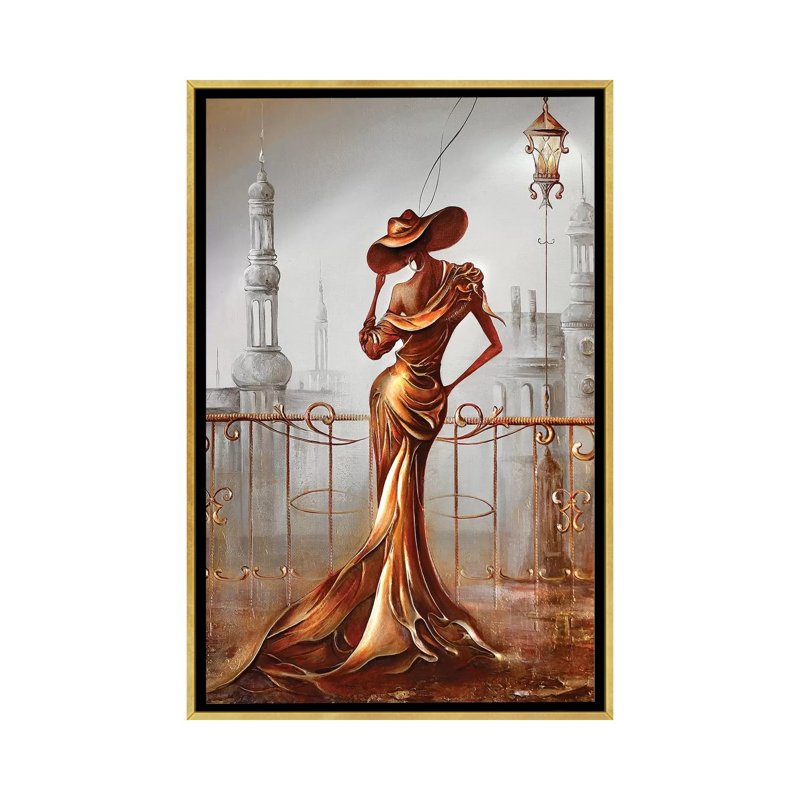 «Woman in Gold» par Raen - reproduction d'art, H 40 po x l 26 po x P 1,5 po, Aucun mat, Toile encadrée d'or