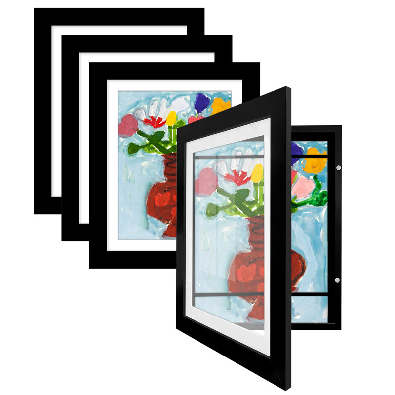 Cadre pour enfants Merranda 10 po x 12,5 po avec passe-partout 8,5 po x 11 po - bois composite avec verre - paquet de 4 - noir