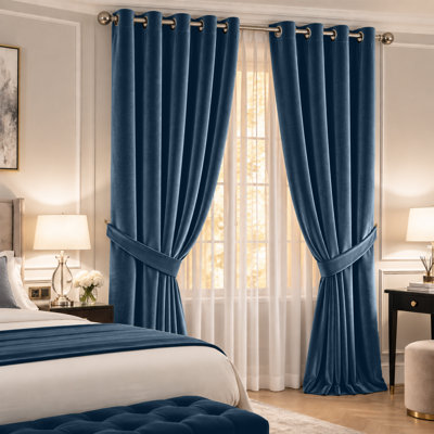 Crushed Velvet Eyelet Curtains – Soft Room Darkening Window Drapes