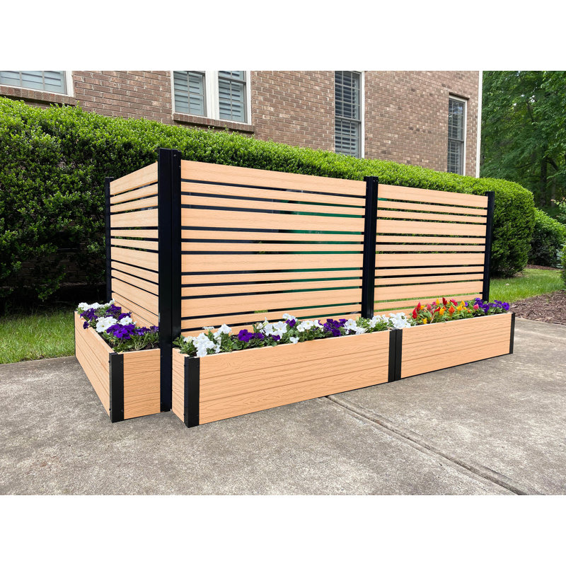 Cedar Freestanding Vinyl Privacy Screen with Planter Box