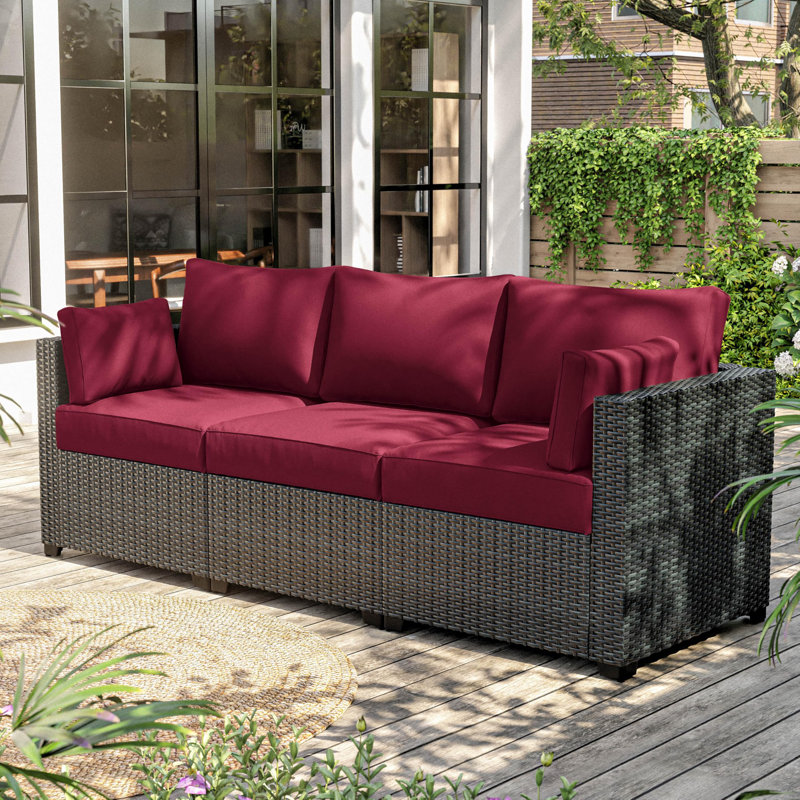 Wynee 8Pcs Outdoor Cushions Patio Furniture Cushions Replacement Set For 3 Seats, Burgundy