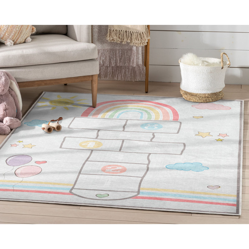Kids Rugs Hopscotch Modern Area Rug, Rectangle 5' x 7', Mutli-Beige