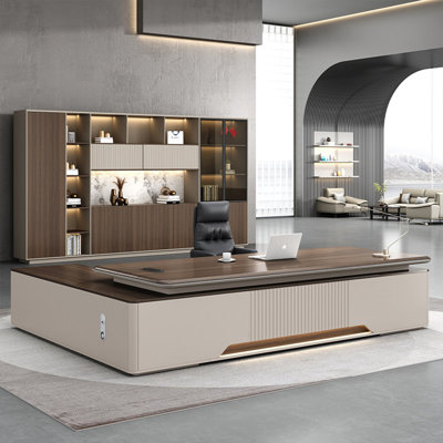 118.11"Luxury and sophisticated brown L-shaped executive desk for office use