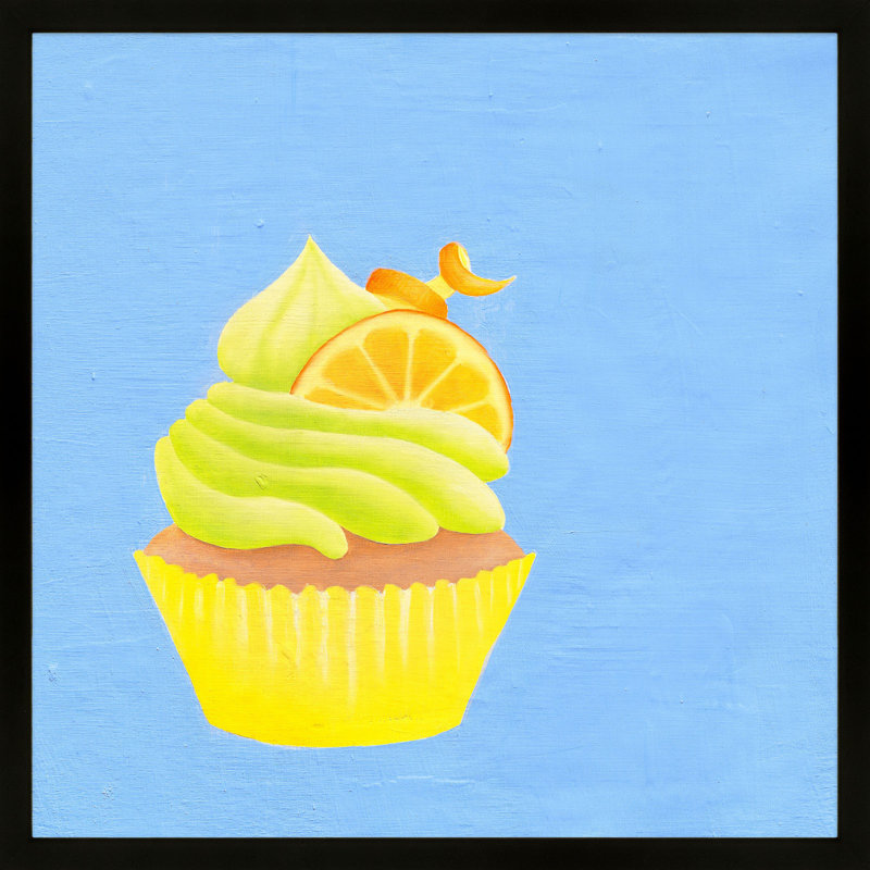 «Orange Sunrise Cupcake» par Katy Montica - Art mural encadré, Papier avec cadre noir, L 16 po x H 16 po x P 1,25 po