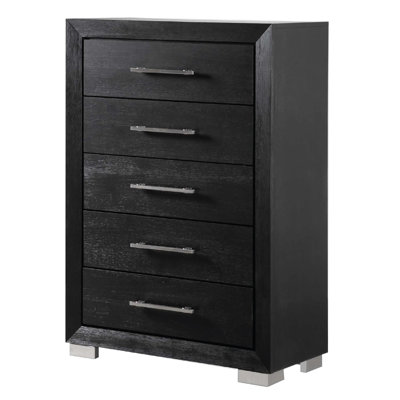 Commode haute 5 tiroirs Ashen, noire, métal chromé